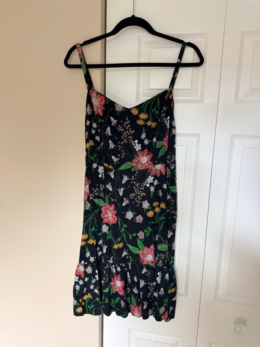 Old Navy Black Floral Dress with Pink & Green Detail